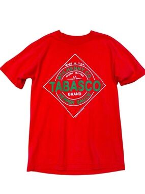 Vintage Tabasco Red Logo Graphic T-Shirt Made in USA Medium